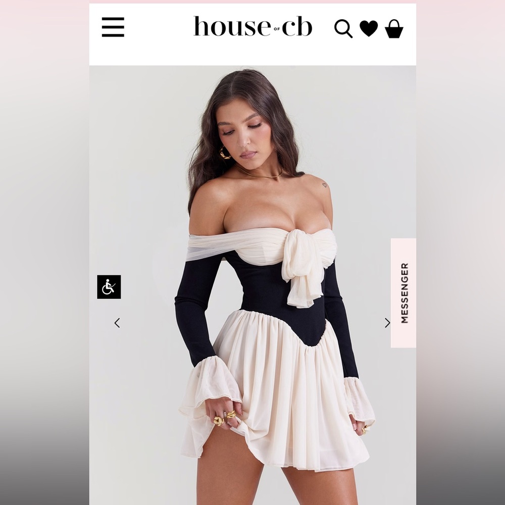 House of CB Alana Black and Cream Off the Shoulder Dress